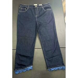 LOGO Bootcut Jeans Womens 16‎ Dark Wash Lace Cuff Boutique style Stretch Flex